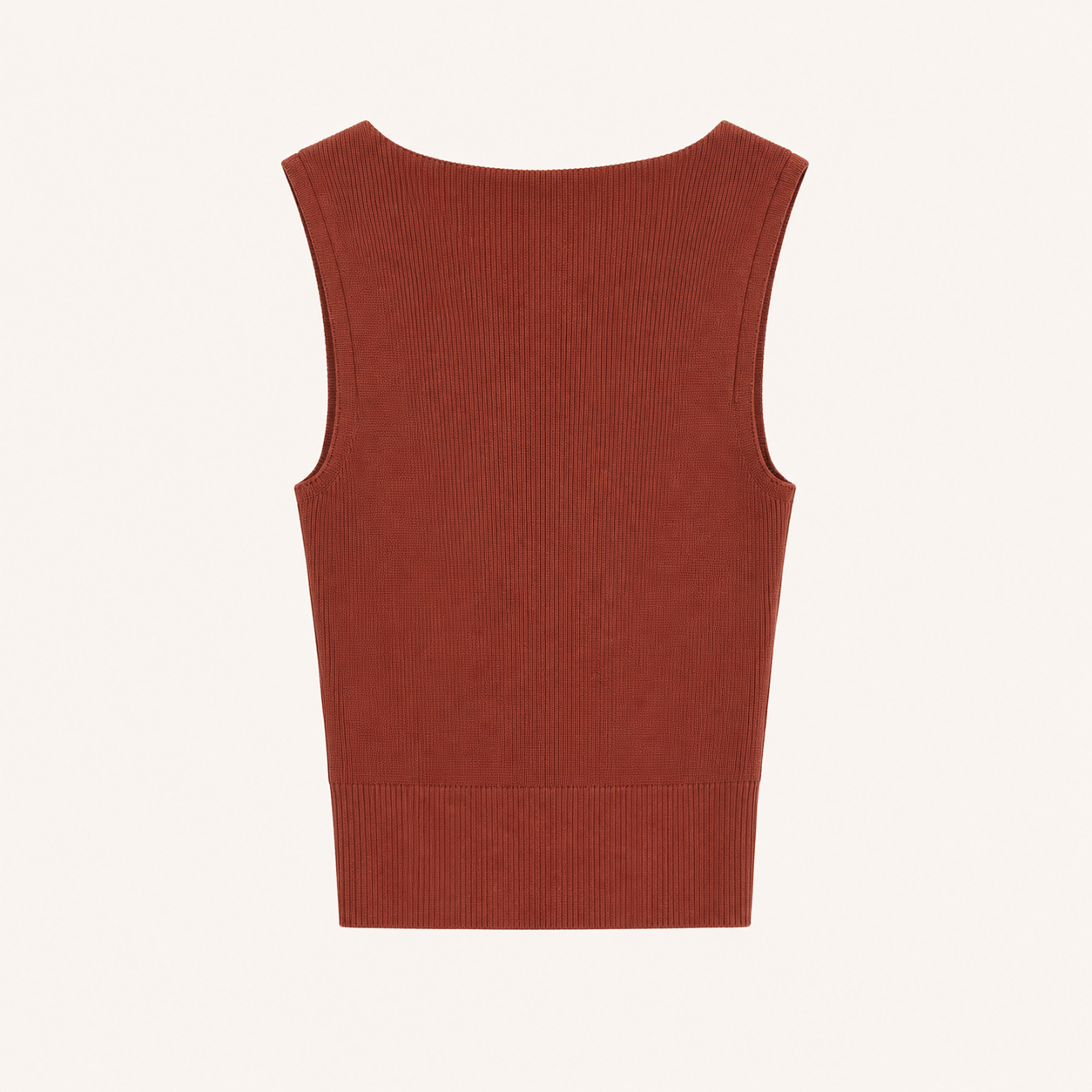 Top in maglia marrone con scollo a V e spalline larghe