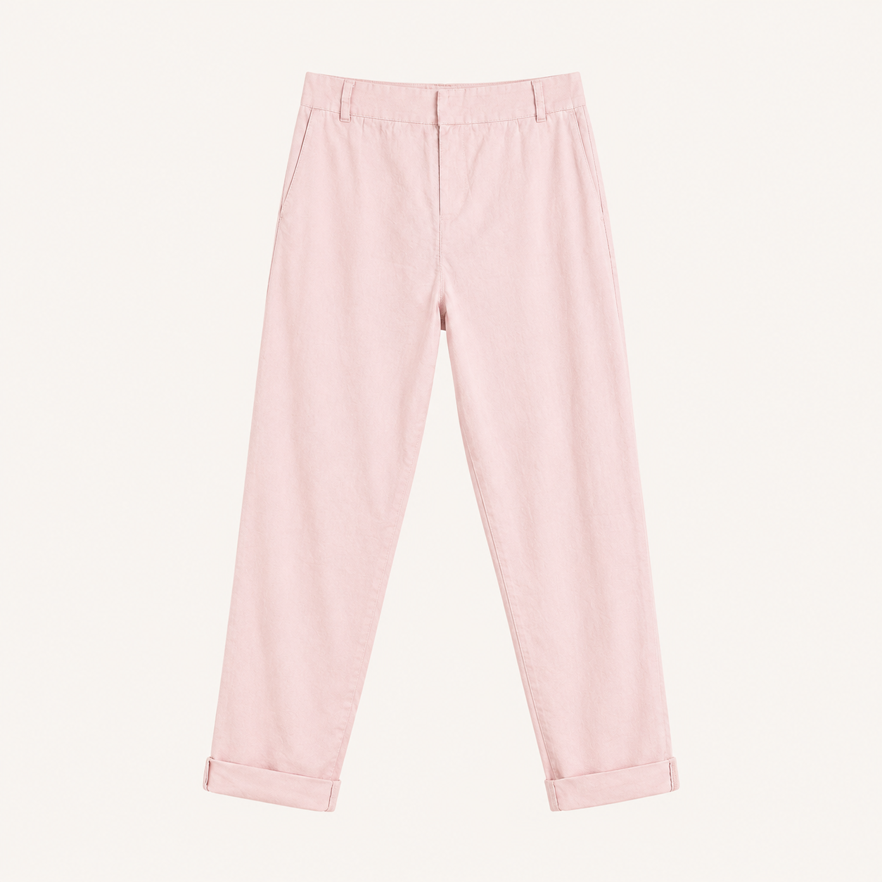 Pantaloni rosa cipria con risvolto e bottone