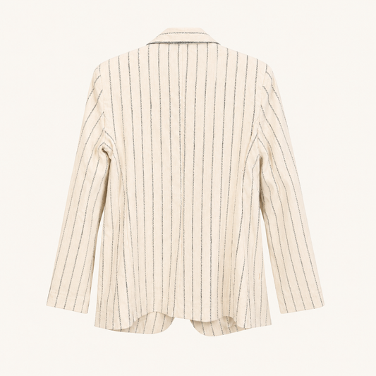 Blazer beige a righe con revers e tasche