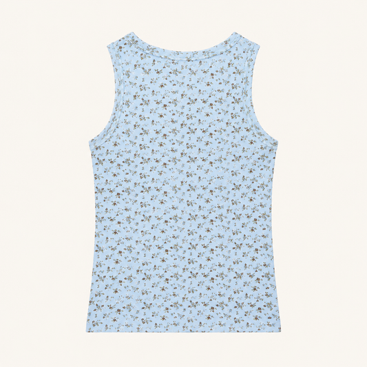 Top canotta azzurro con micro fantasia floreale