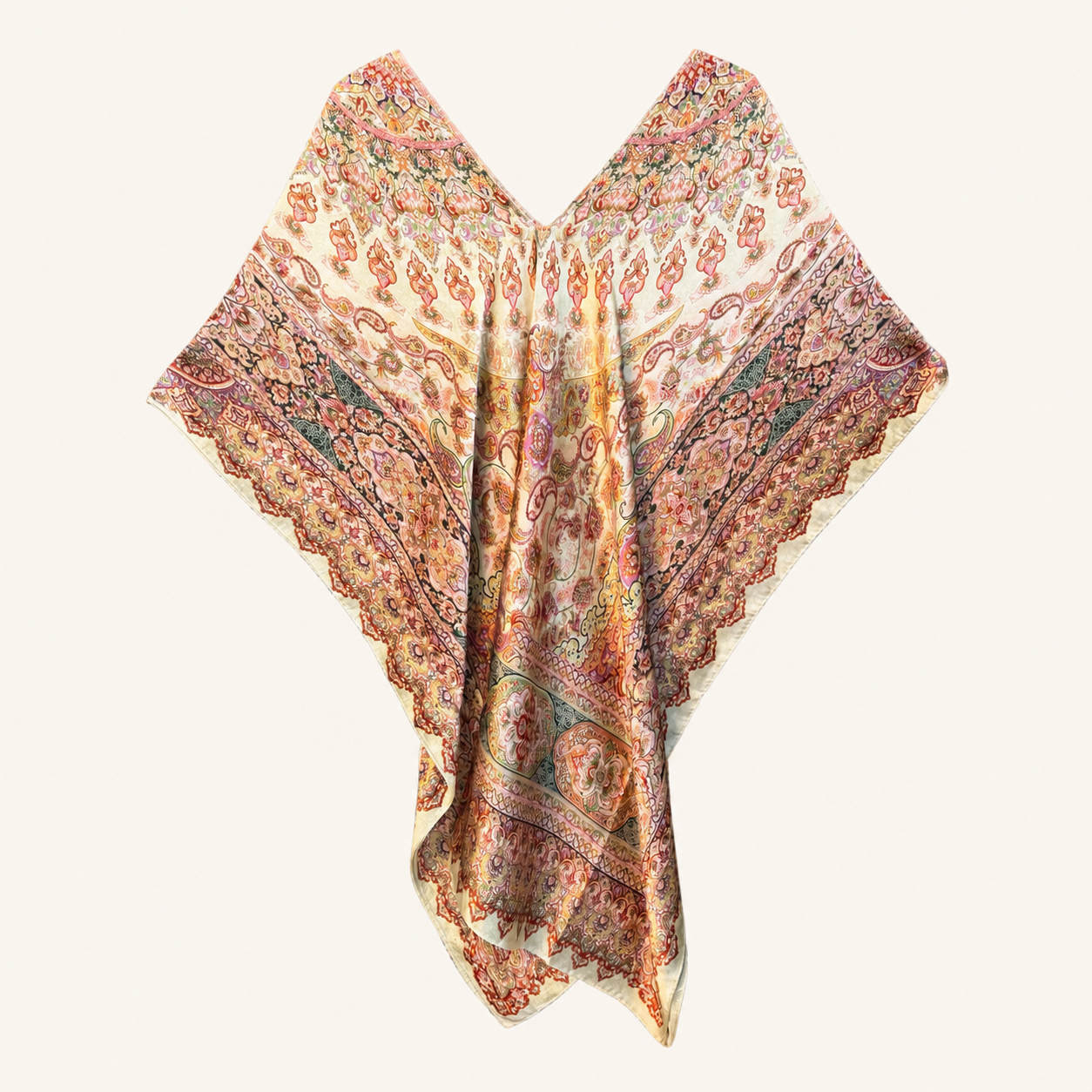 Caftano verde fantasia paisley con scollo a V