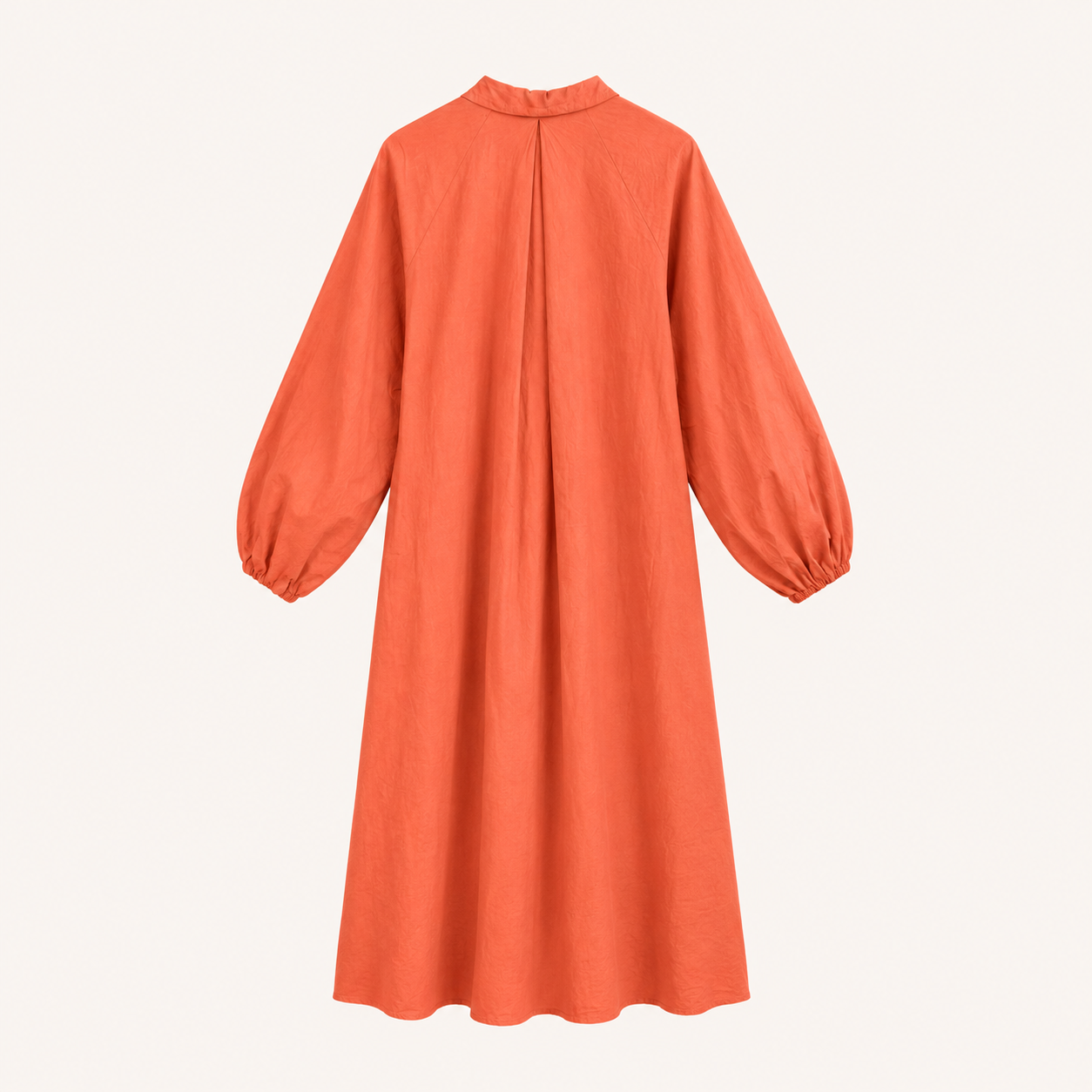 Abito camicia terracotta con maniche a palloncino tasche e bottoni