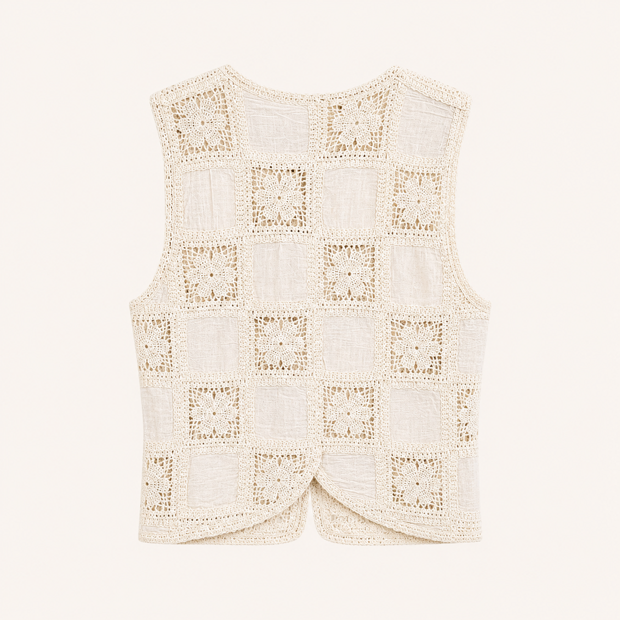 Gilet bianco panna in pizzo crochet con bottoni e scollo a V
