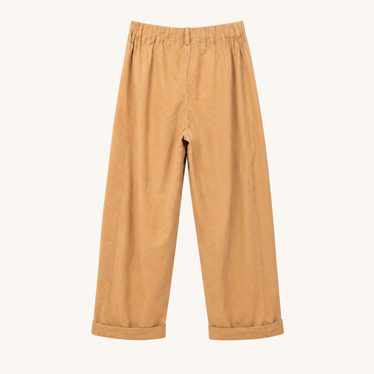 Pantaloni beige a vita alta con tasche frontali e risvolto sul fondo