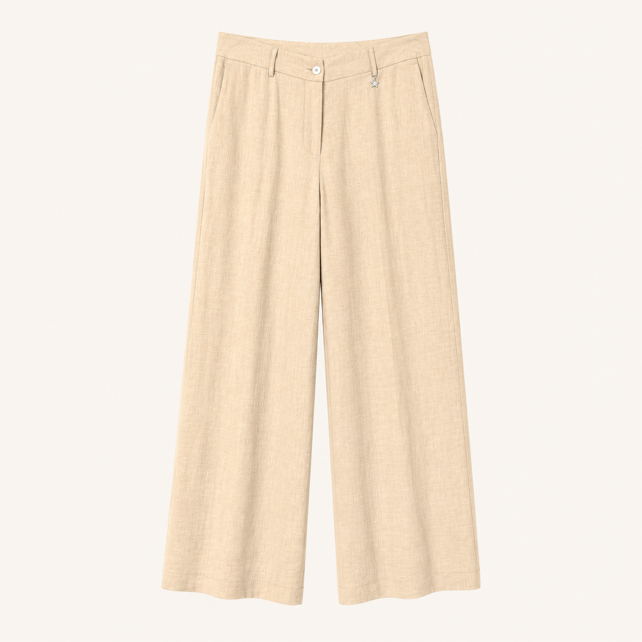 Pantaloni palazzo beige effetto lino con pinces e gamba ampia