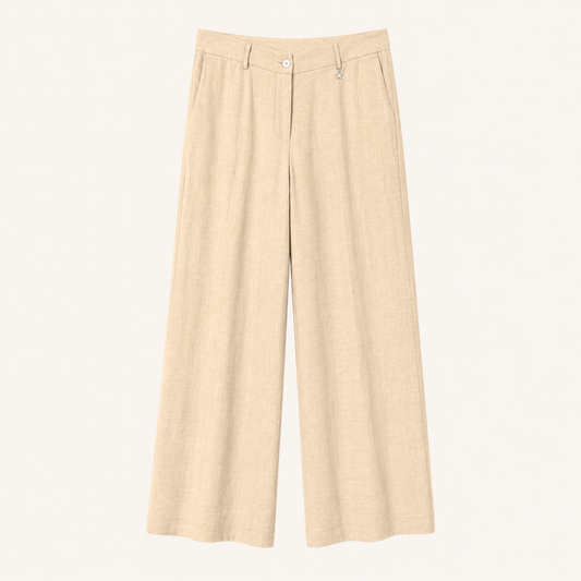 Pantaloni palazzo beige effetto lino con gamba ampia