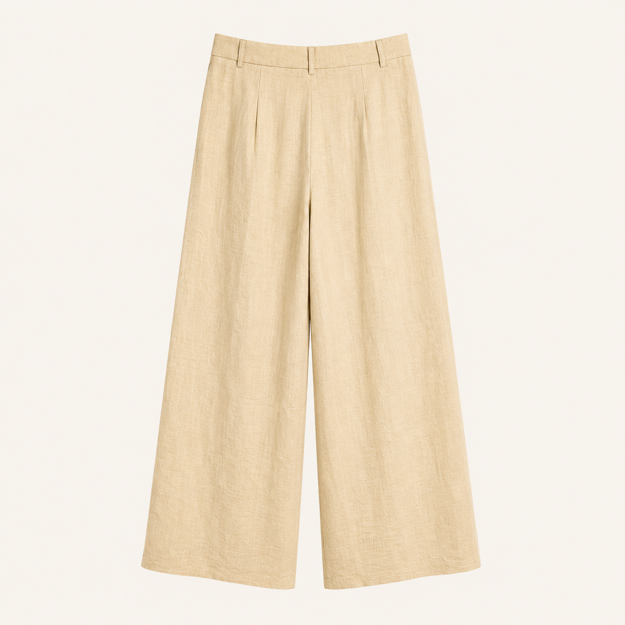 Pantaloni palazzo beige effetto lino con pinces e gamba ampia
