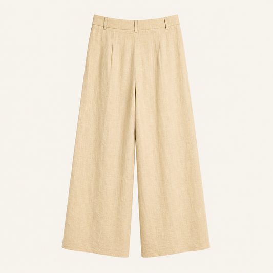 Pantaloni palazzo beige effetto lino con gamba ampia