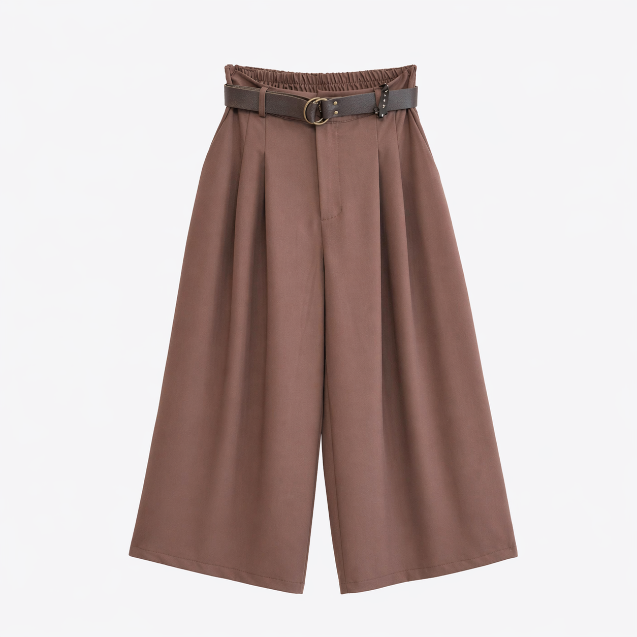 Pantaloni palazzo marroni con cintura