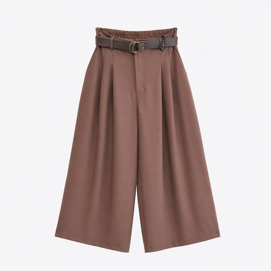 Pantaloni palazzo marroni con cintura