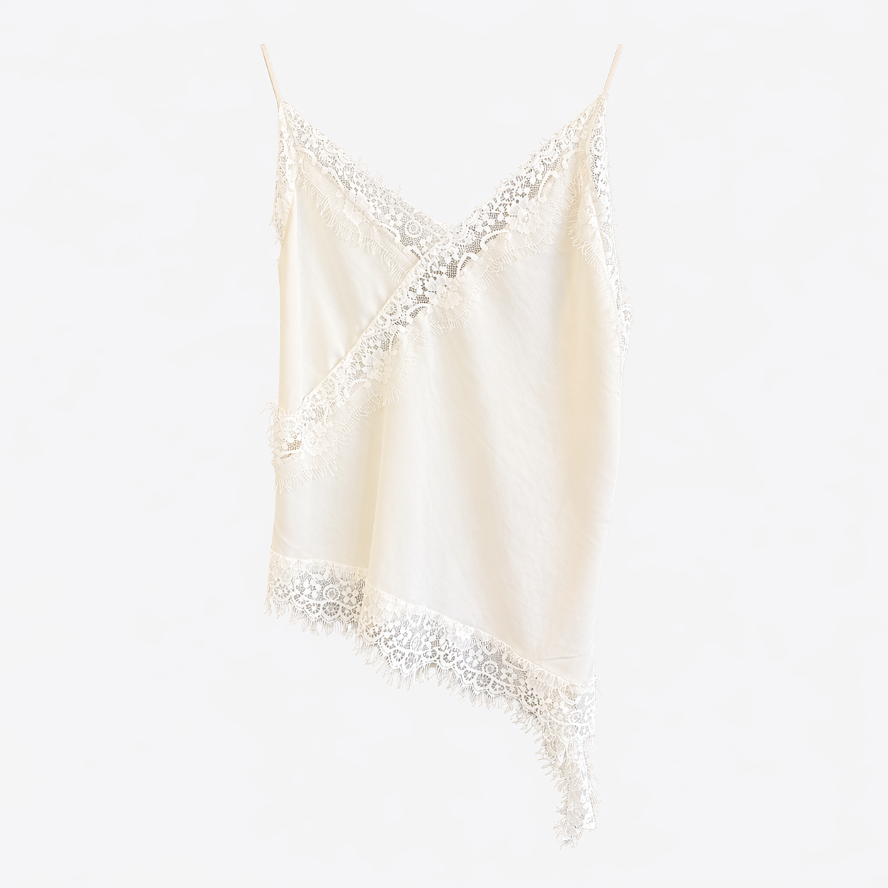 Top canotta bianco panna con pizzo