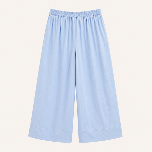 Pantaloni palazzo azzurro chiaro con gamba ampia e fondo alto