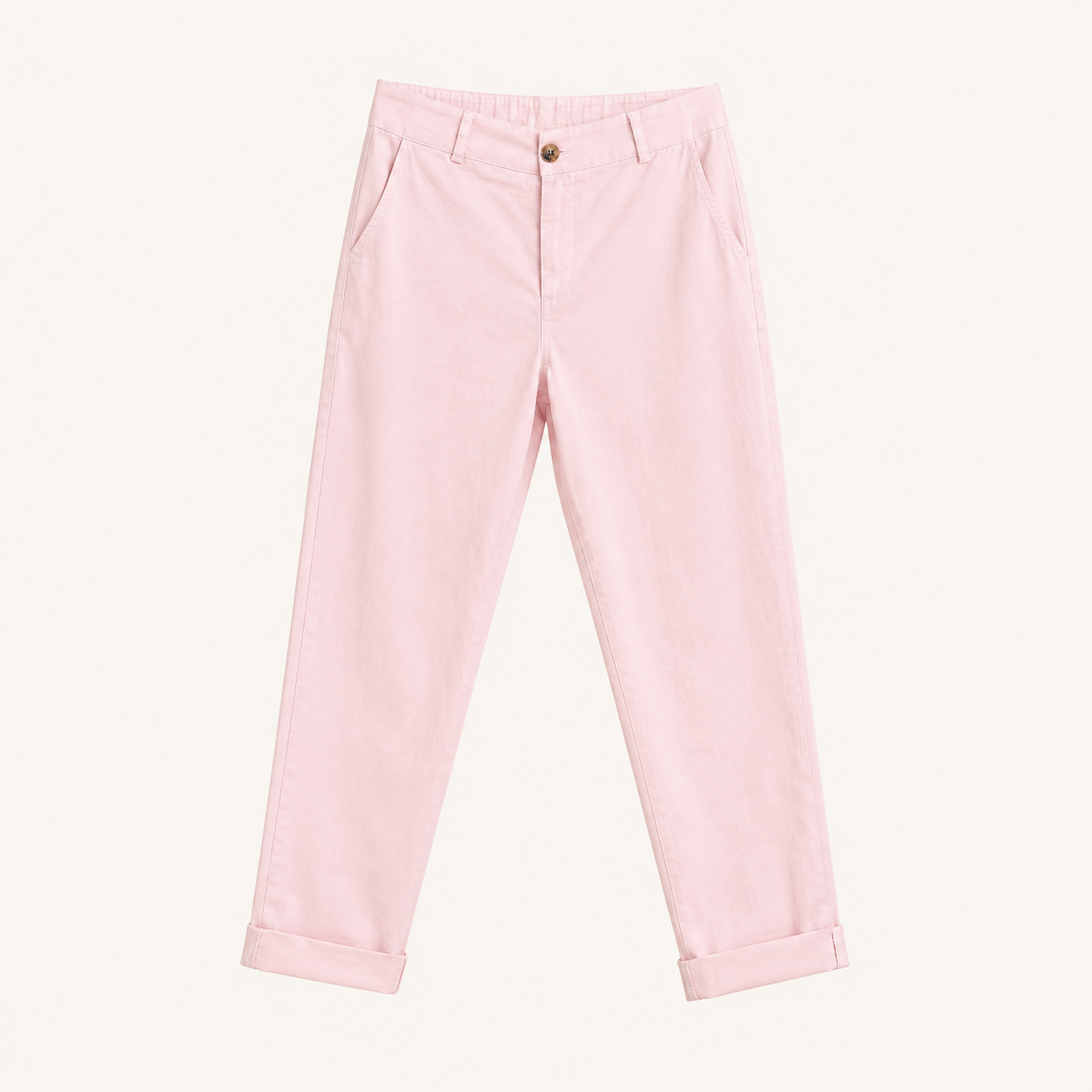 Pantaloni rosa cipria con risvolto e bottone