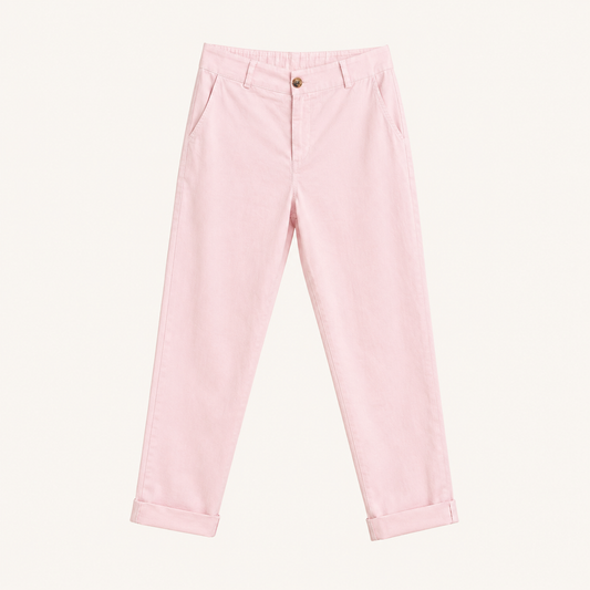 Pantaloni rosa cipria con risvolto e bottone