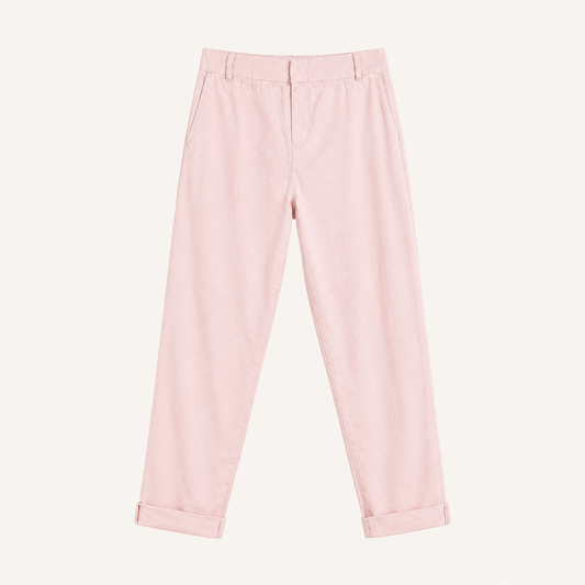 Pantaloni rosa cipria con risvolto e bottone