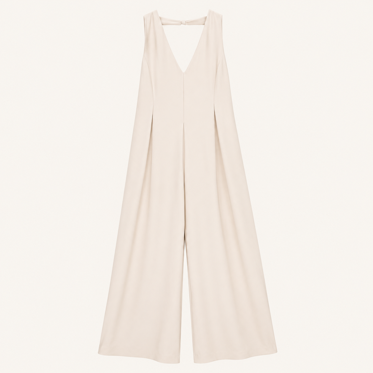 Tuta champagne con scollo a V e pantalone palazzo