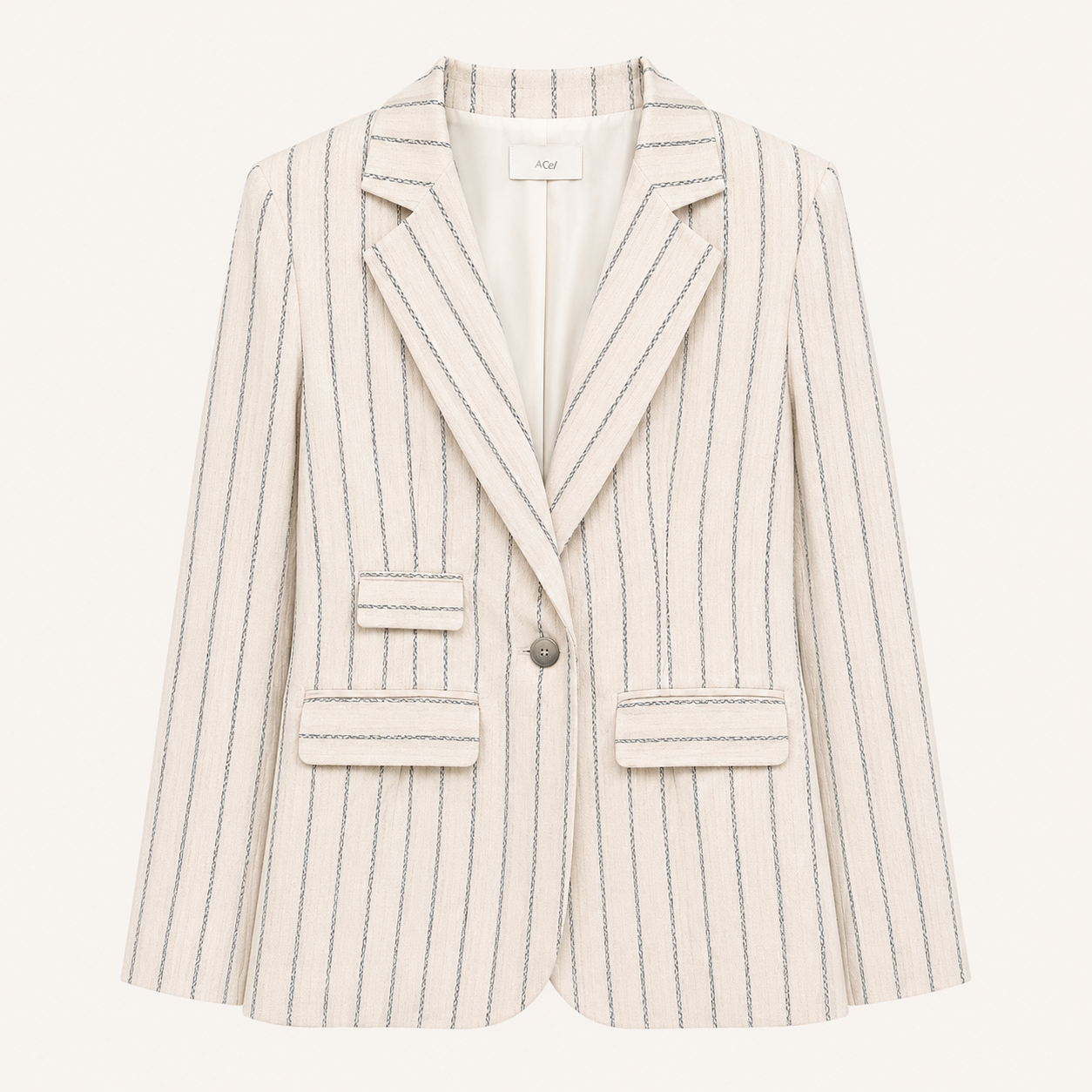 Blazer beige a righe con revers e tasche