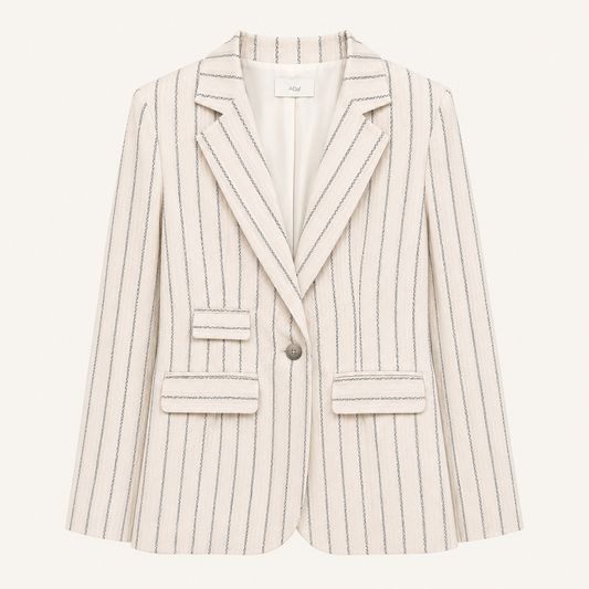 Blazer beige a righe con revers e tasche