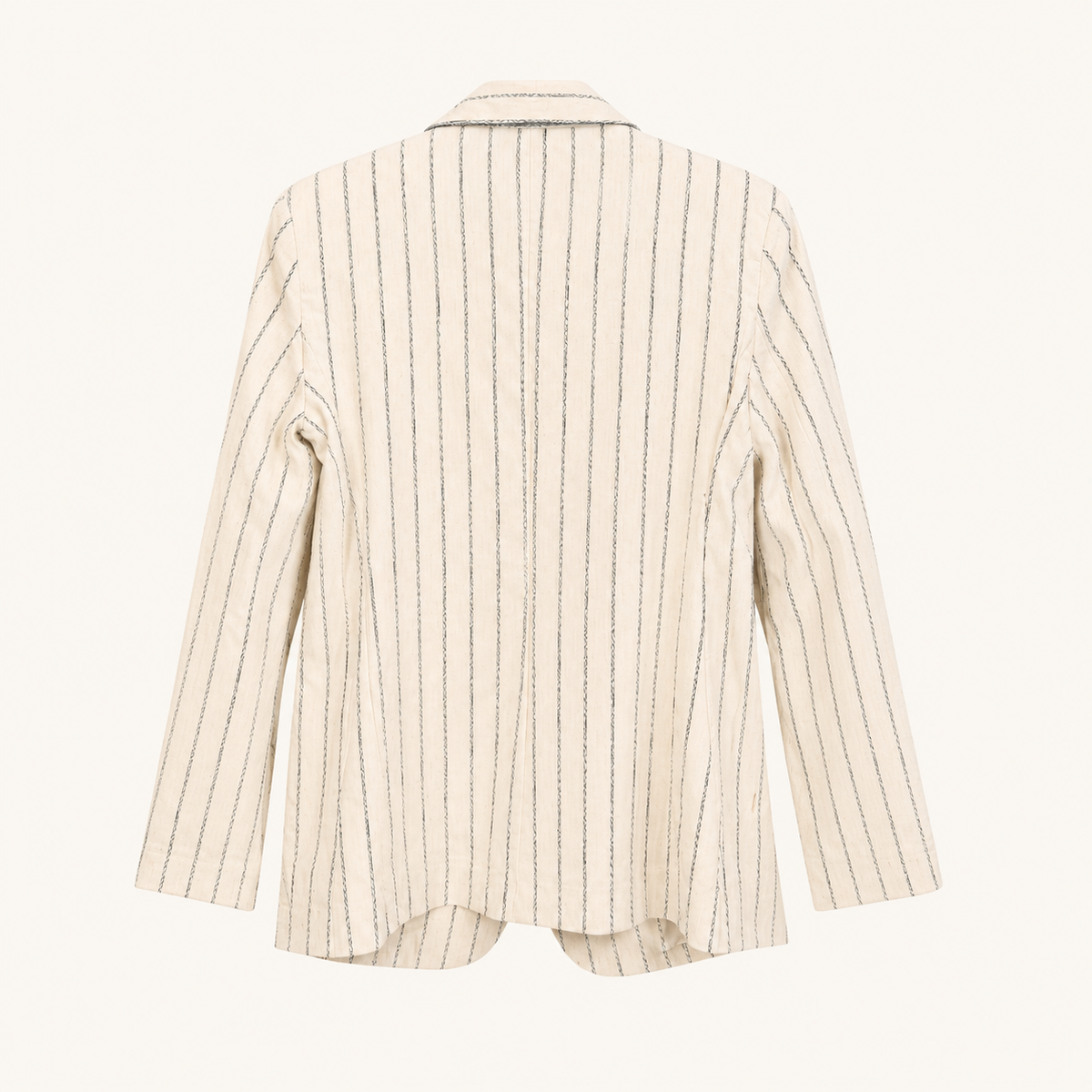 Blazer beige a righe con revers e tasche