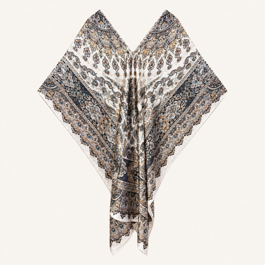 Caftano bianco fantasia paisley con scollo a V