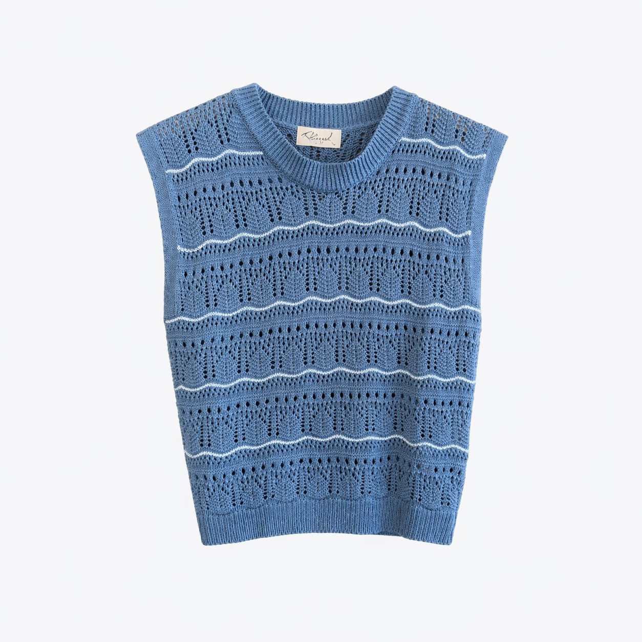 Top in maglia traforata azzurra