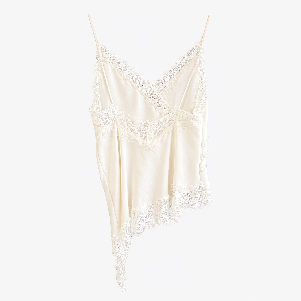 Top canotta bianco panna con pizzo