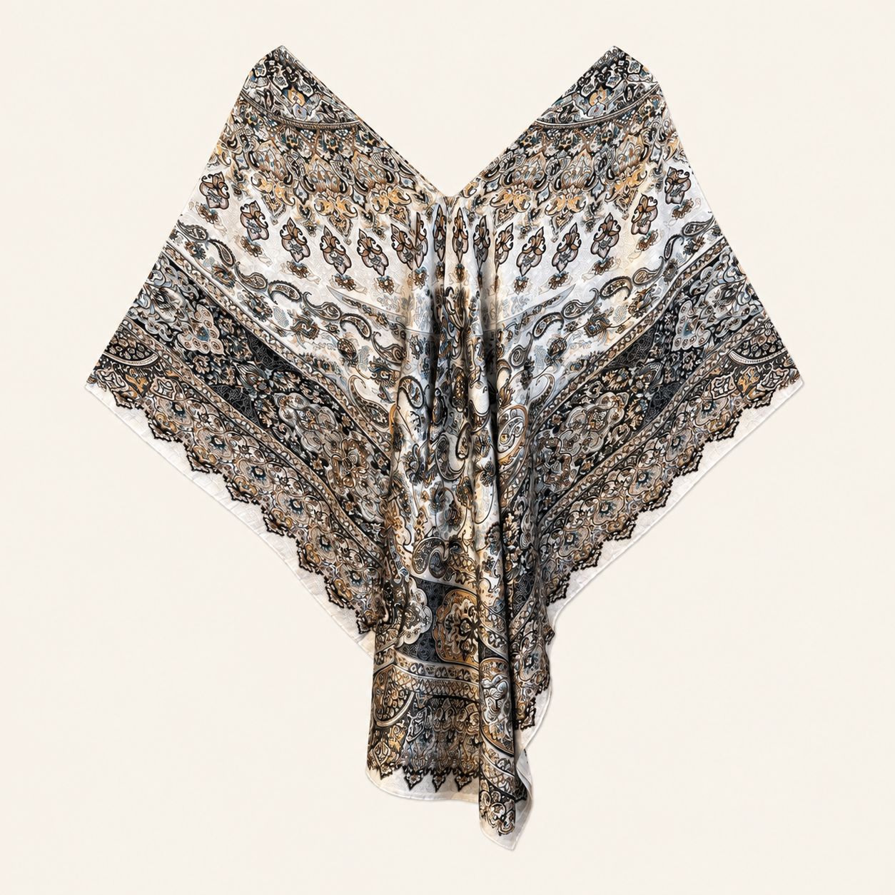 Caftano bianco fantasia paisley con scollo a V